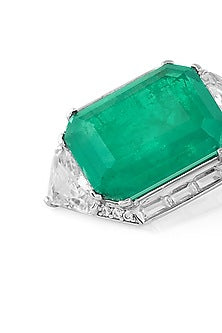White Rhodium Finish Doublet Dark Emerald & CZ Stone Stud Earrings