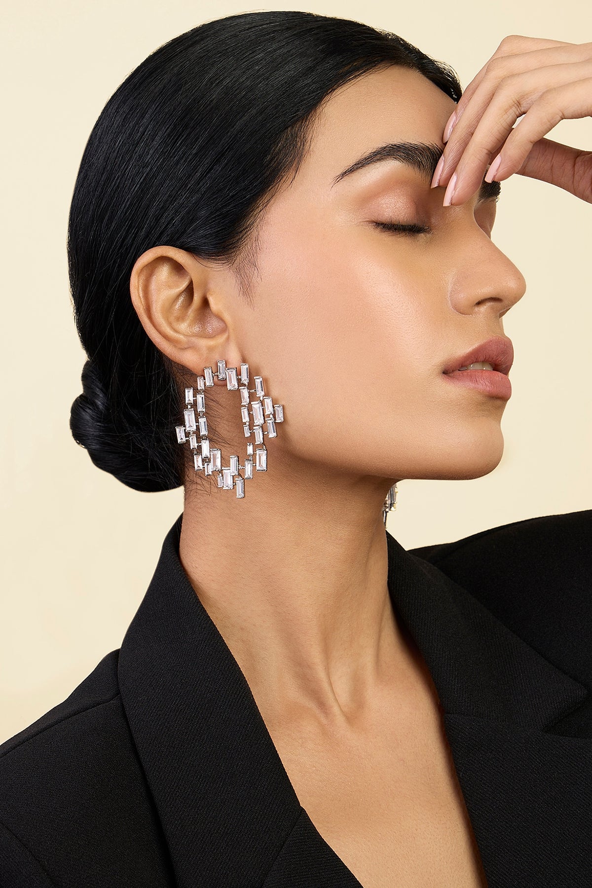 White Rhodium Finish CZ Stone Stud Earrings