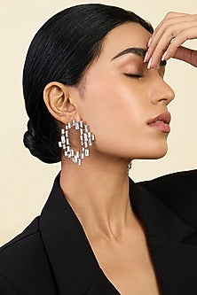 White Rhodium Finish CZ Stone Stud Earrings
