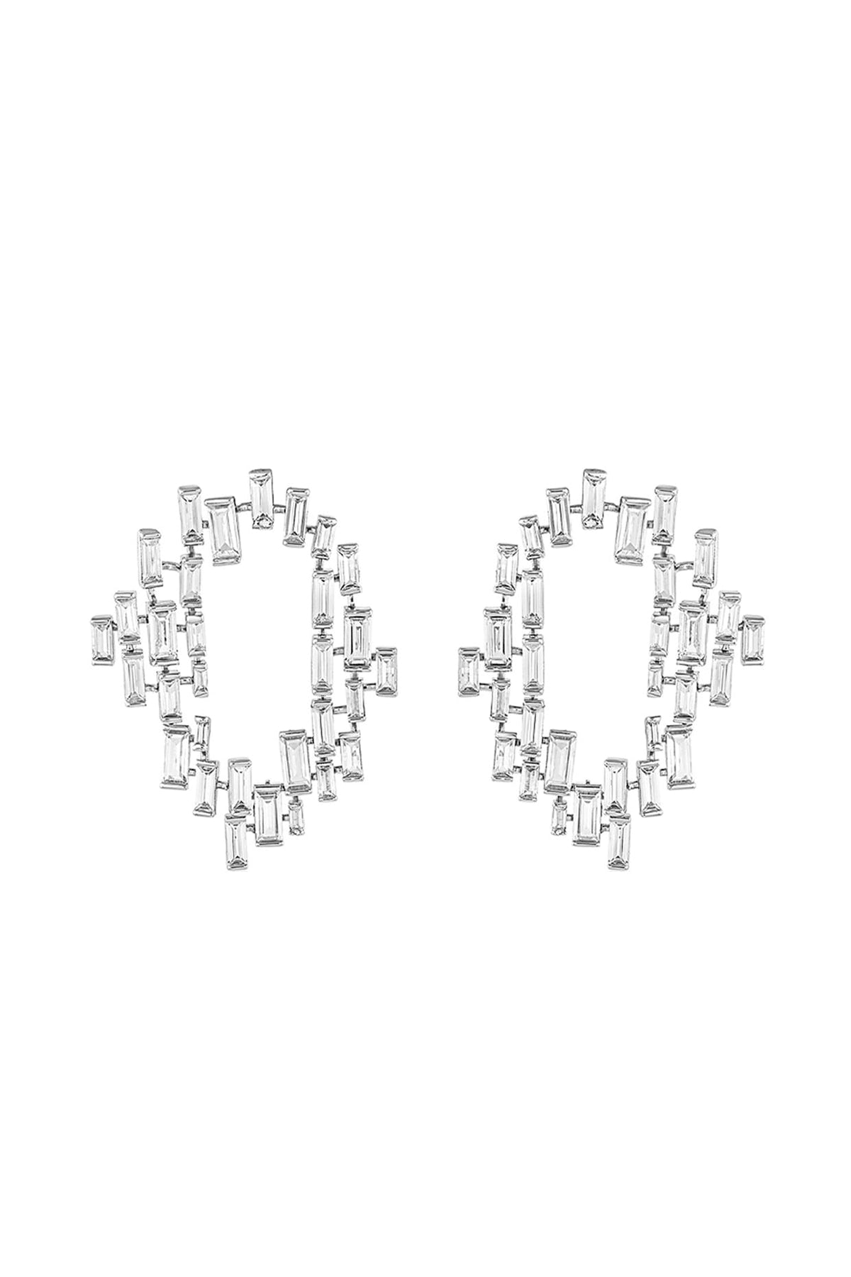White Rhodium Finish CZ Stone Stud Earrings