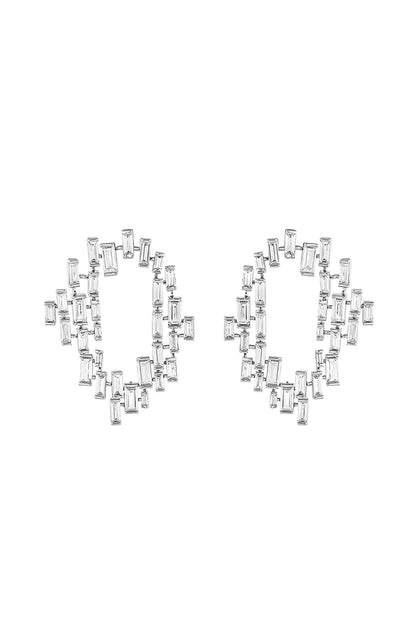White Rhodium Finish CZ Stone Stud Earrings