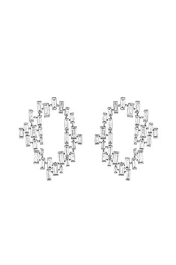 White Rhodium Finish CZ Stone Stud Earrings