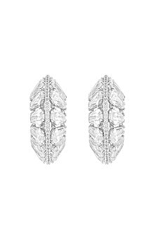 White Rhodium Finish Custom-Cut CZ Stone Hoop Earrings