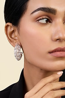 White Rhodium Finish Custom-Cut CZ Stone Hoop Earrings