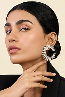 White Rhodium Finish Custom-Cut CZ Stone Stud Earrings