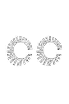White Rhodium Finish Custom-Cut CZ Stone Stud Earrings