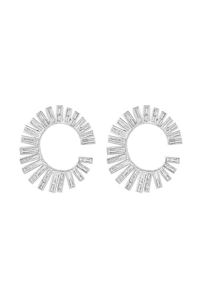 White Rhodium Finish Custom-Cut CZ Stone Stud Earrings