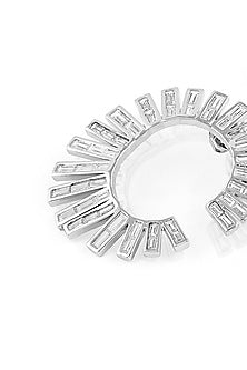 White Rhodium Finish Custom-Cut CZ Stone Stud Earrings