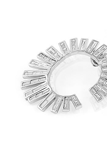 White Rhodium Finish Custom-Cut CZ Stone Stud Earrings