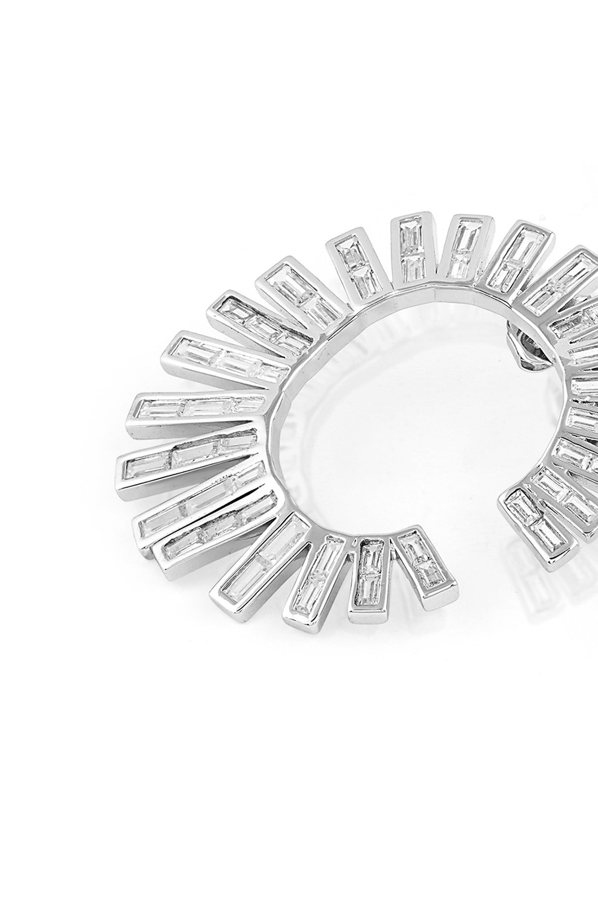 White Rhodium Finish Custom-Cut CZ Stone Stud Earrings