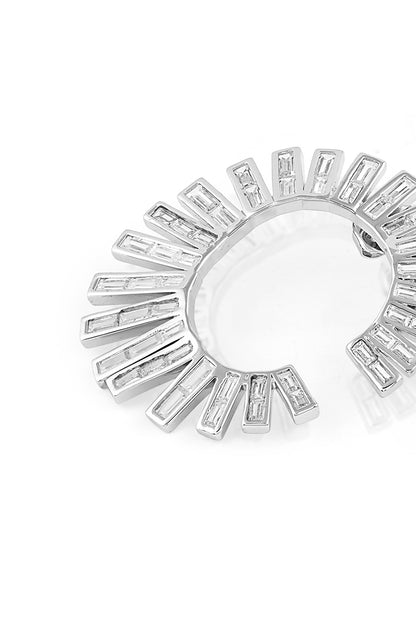 White Rhodium Finish Custom-Cut CZ Stone Stud Earrings