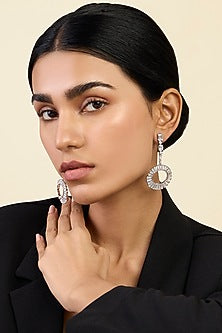 White Rhodium Finish Custom-Cut CZ Stone Dangler Earrings