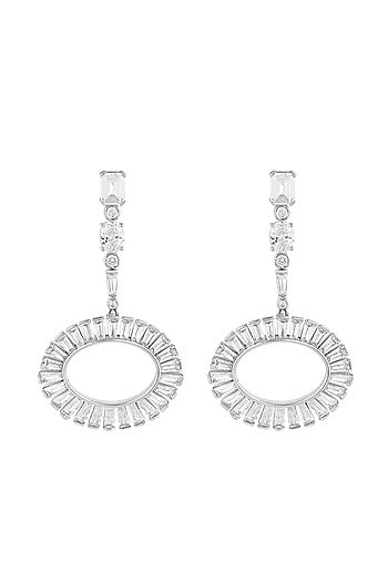 White Rhodium Finish Custom-Cut CZ Stone Dangler Earrings