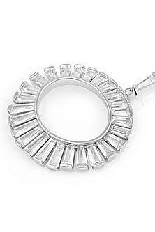 White Rhodium Finish Custom-Cut CZ Stone Dangler Earrings