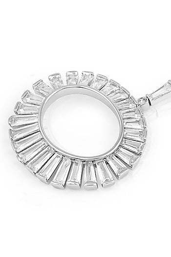 White Rhodium Finish Custom-Cut CZ Stone Dangler Earrings