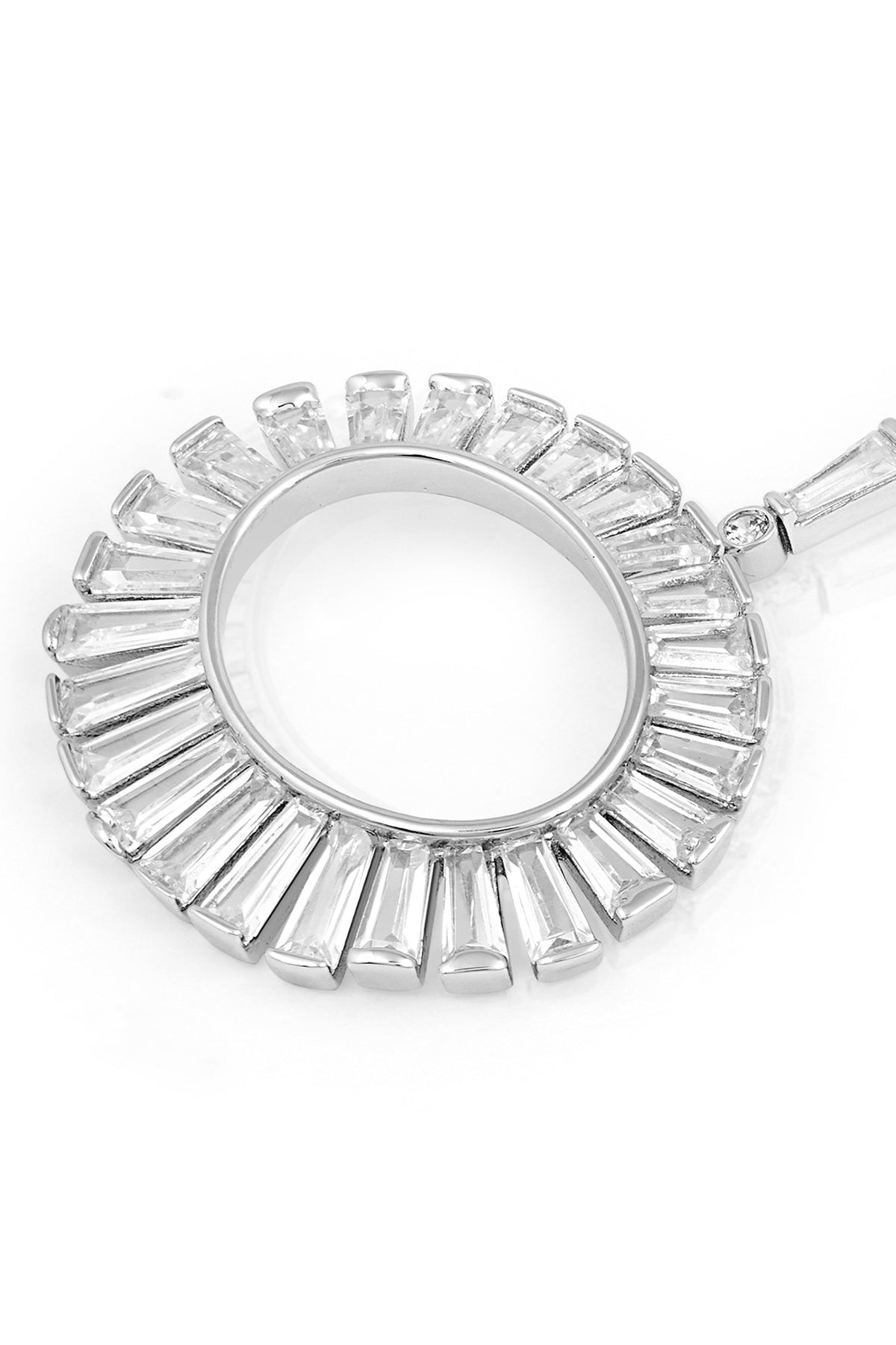 White Rhodium Finish Custom-Cut CZ Stone Dangler Earrings