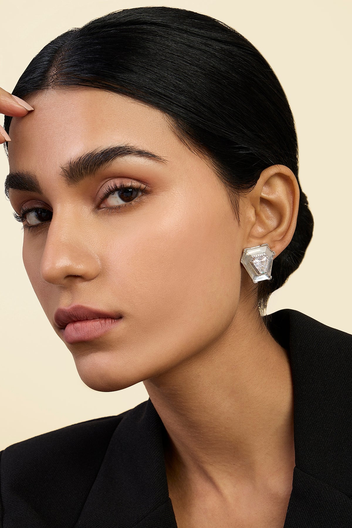 White Rhodium Finish CZ Stone Statement Earrings