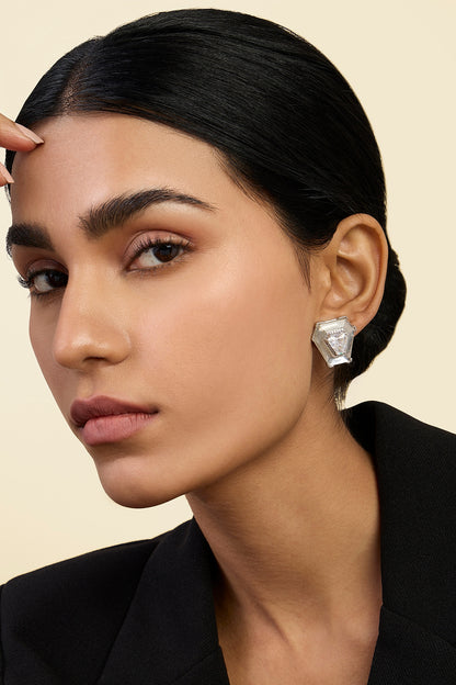 White Rhodium Finish CZ Stone Statement Earrings