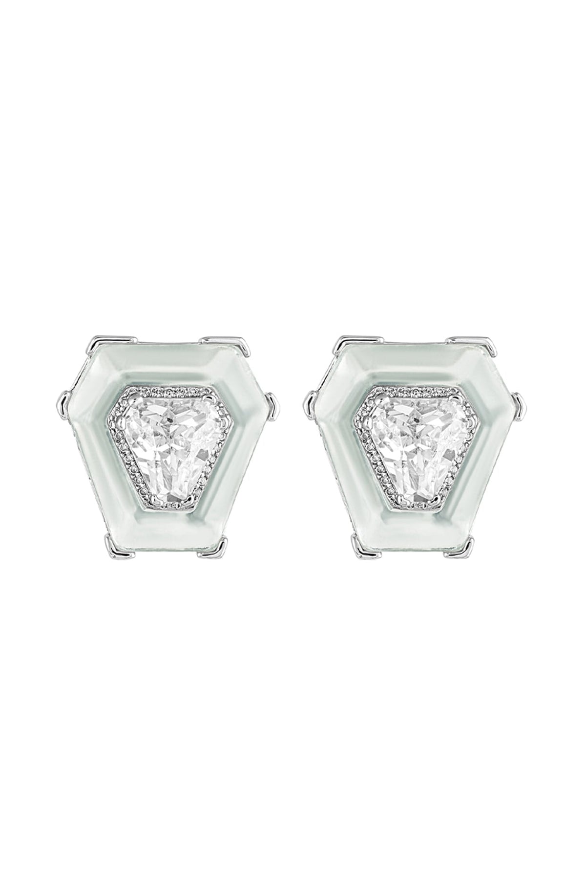 White Rhodium Finish CZ Stone Statement Earrings