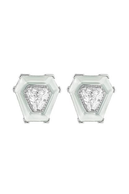 White Rhodium Finish CZ Stone Statement Earrings