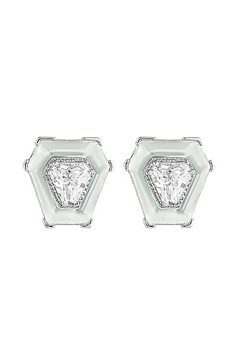 White Rhodium Finish CZ Stone Statement Earrings