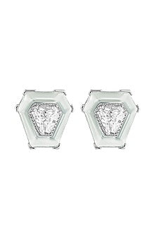 White Rhodium Finish CZ Stone Statement Earrings
