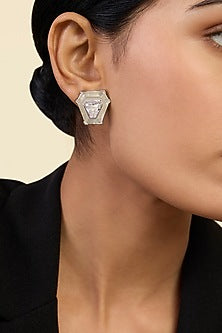 White Rhodium Finish CZ Stone Statement Earrings