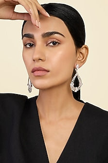 White Rhodium Finish CZ & Doublet Green Stone Dangler Earrings