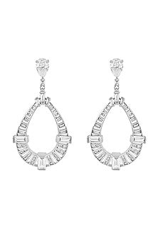 White Rhodium Finish CZ & Doublet Green Stone Dangler Earrings