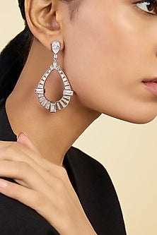 White Rhodium Finish CZ & Doublet Green Stone Dangler Earrings