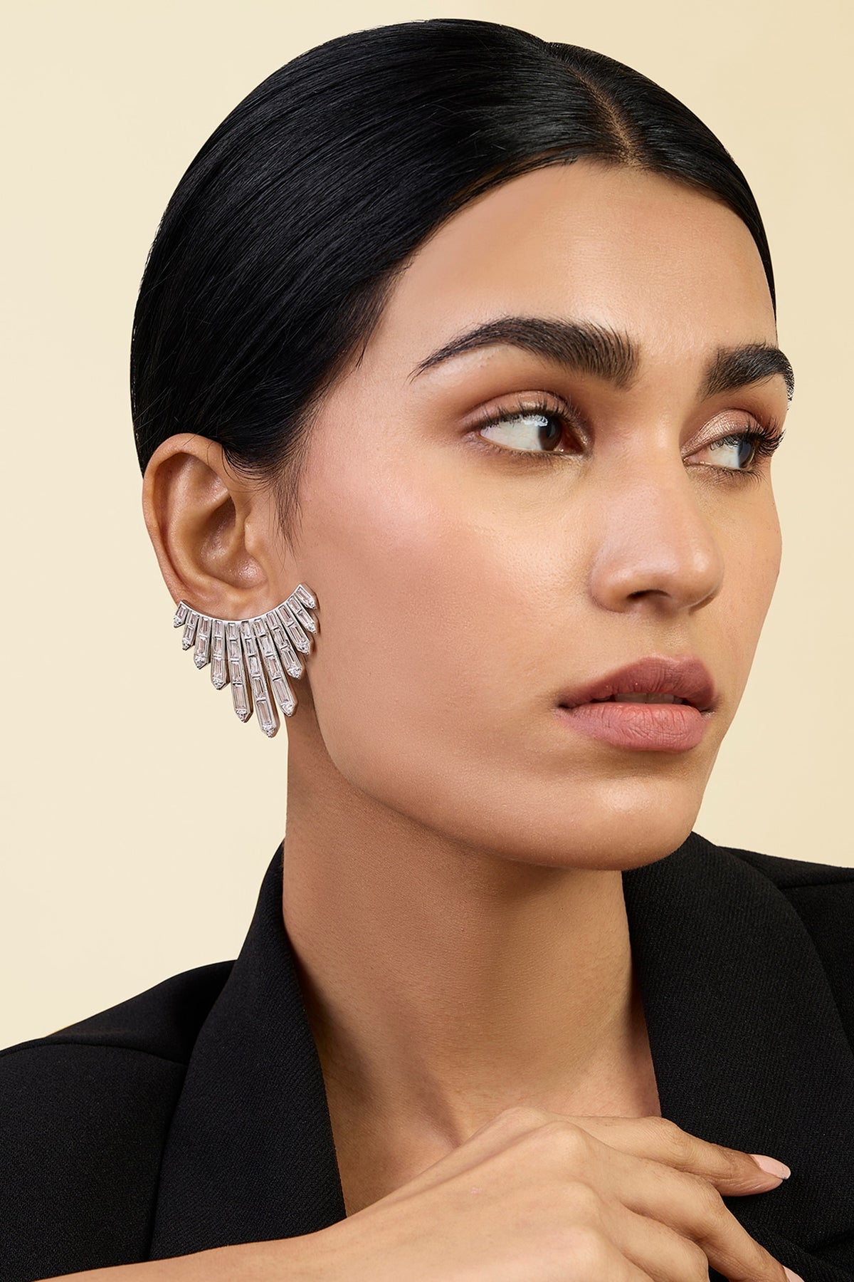 White Rhodium Finish Custom-Cut CZ Stone Stud Earrings