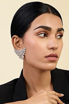 White Rhodium Finish Custom-Cut CZ Stone Stud Earrings