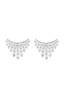 White Rhodium Finish Custom-Cut CZ Stone Stud Earrings