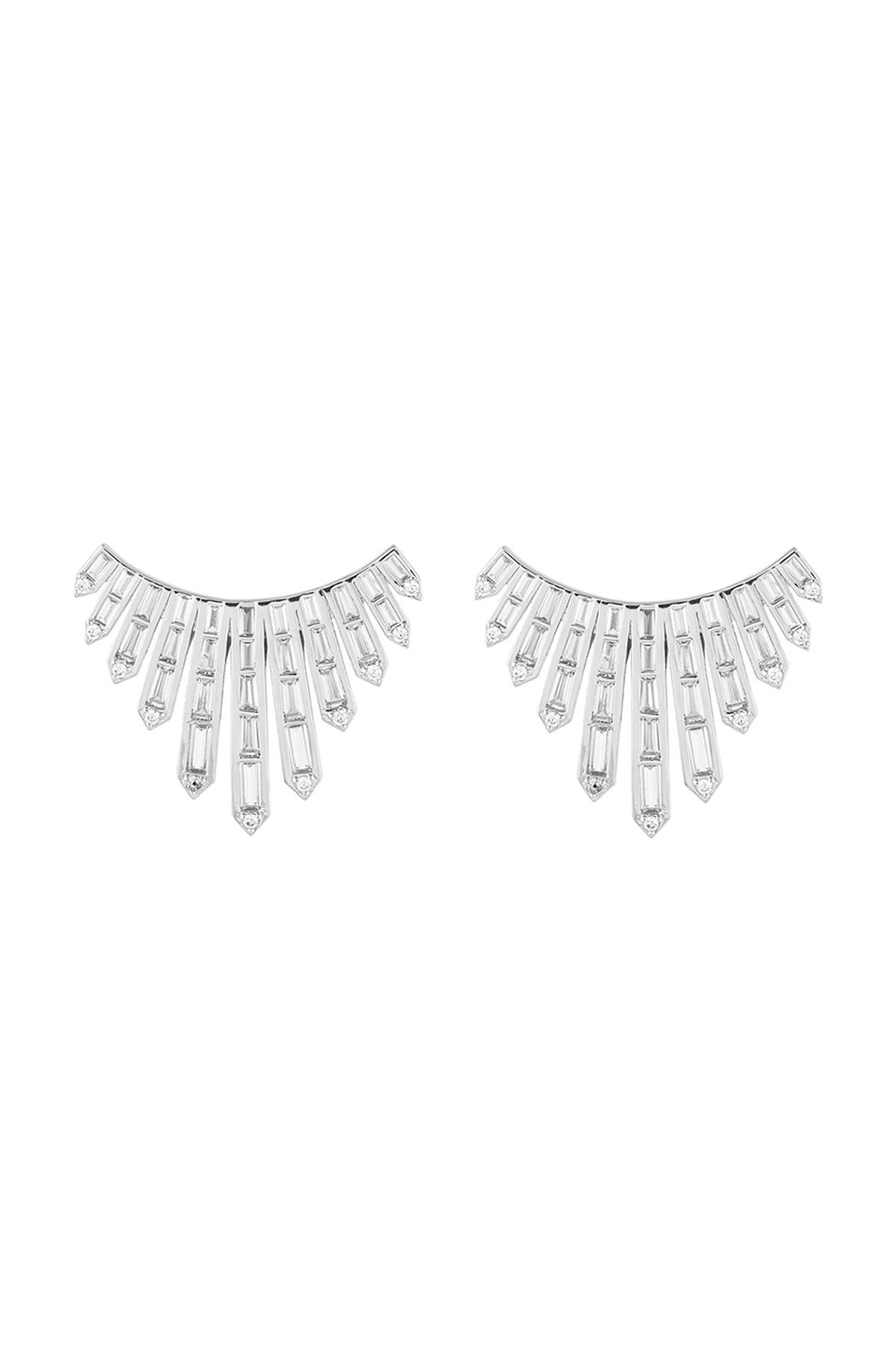 White Rhodium Finish Custom-Cut CZ Stone Stud Earrings
