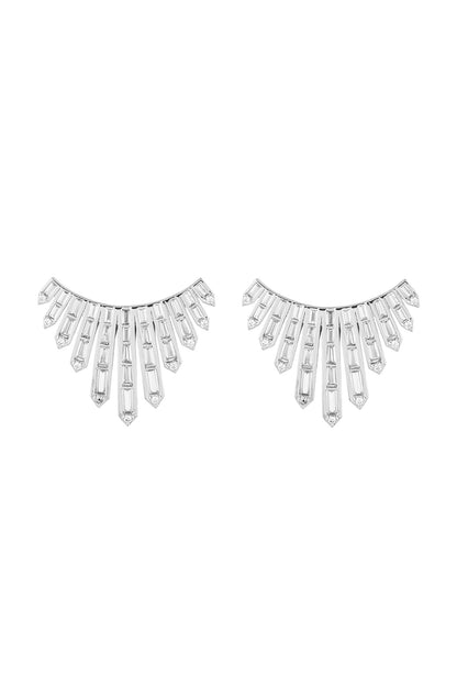 White Rhodium Finish Custom-Cut CZ Stone Stud Earrings