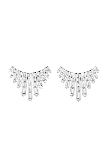 White Rhodium Finish Custom-Cut CZ Stone Stud Earrings