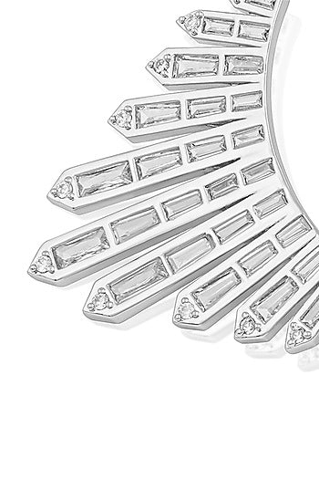 White Rhodium Finish Custom-Cut CZ Stone Stud Earrings