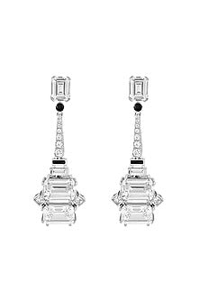 White Rhodium Finish Custom-Cut CZ Stone Enameled Dangler Earrings