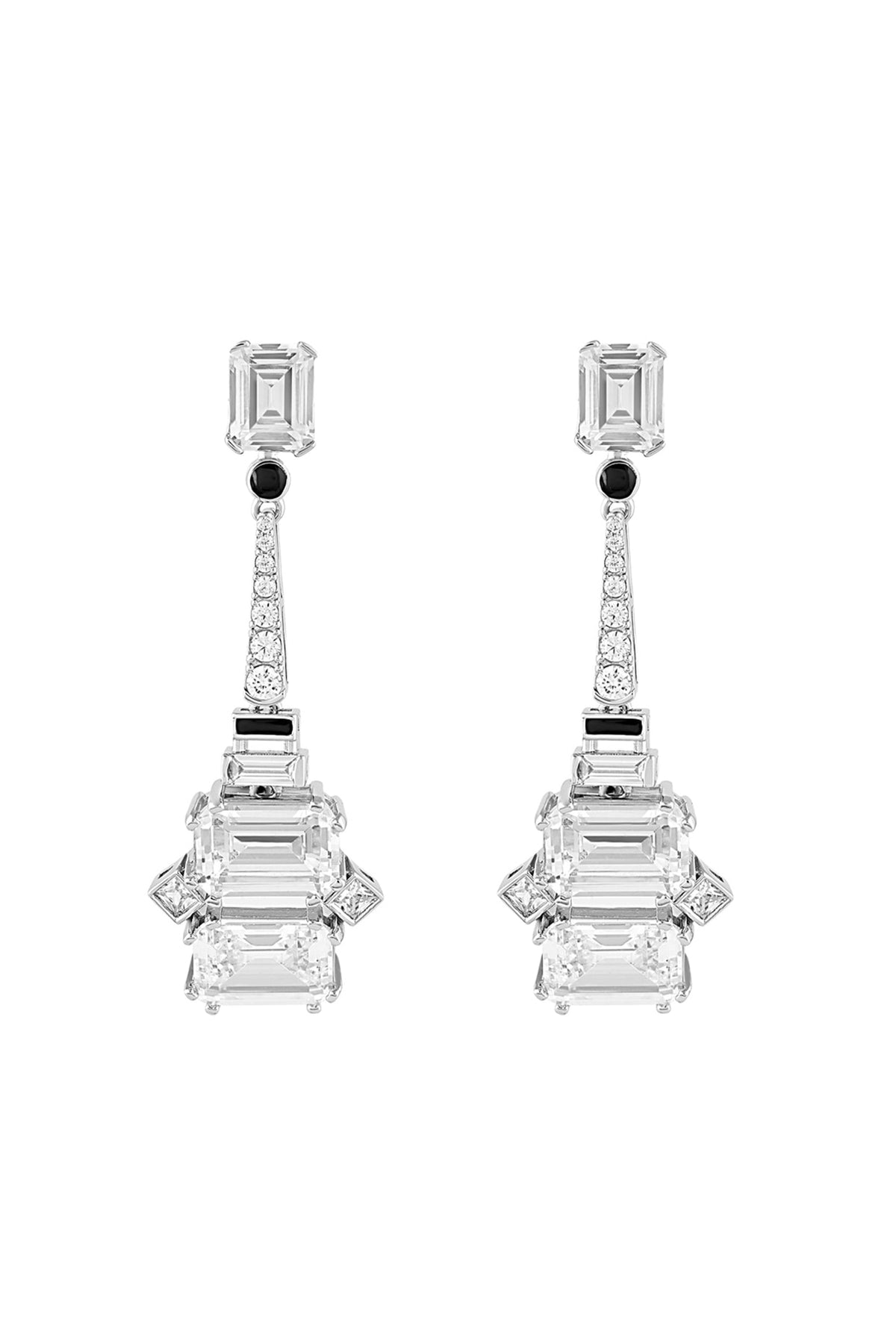 White Rhodium Finish Custom-Cut CZ Stone Enameled Dangler Earrings