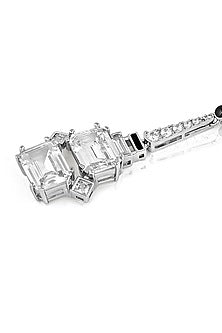 White Rhodium Finish Custom-Cut CZ Stone Enameled Dangler Earrings