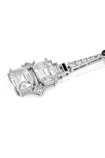 White Rhodium Finish Custom-Cut CZ Stone Enameled Dangler Earrings