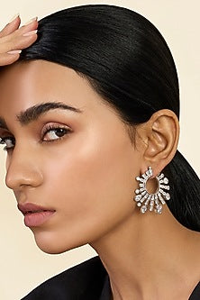 White Rhodium Finish Custom-Cut CZ Stone Stud Earrings