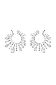 White Rhodium Finish Custom-Cut CZ Stone Stud Earrings