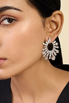 White Rhodium Finish Custom-Cut CZ Stone Stud Earrings
