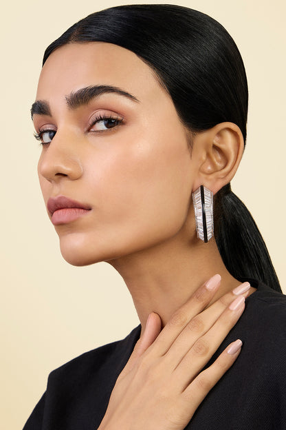 White Rhodium Finish CZ Stone Hoop Earrings