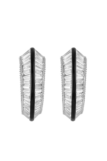 White Rhodium Finish CZ Stone Hoop Earrings