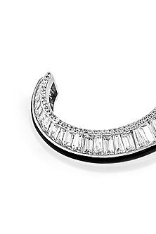 White Rhodium Finish CZ Stone Hoop Earrings
