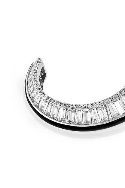 White Rhodium Finish CZ Stone Hoop Earrings