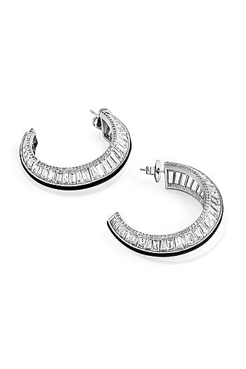 White Rhodium Finish CZ Stone Hoop Earrings
