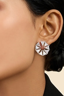 White Rhodium Finish CZ Stone Stud Earrings